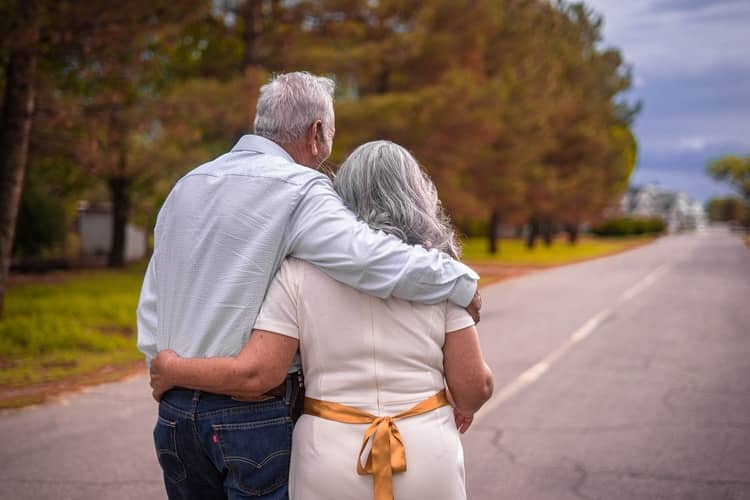 old couple hugging